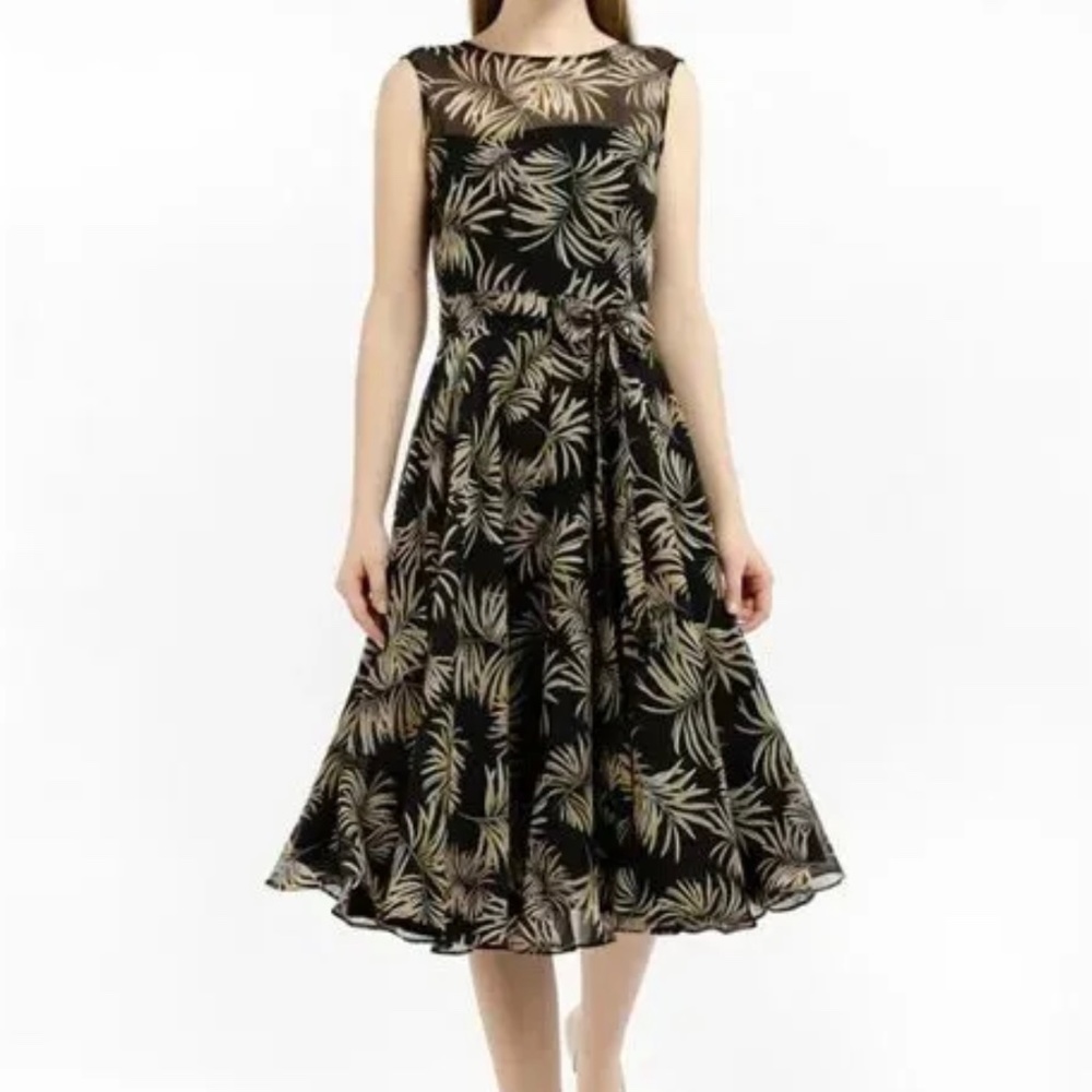 Marella Black Tan Leaf Women's Dress - Made in Italy